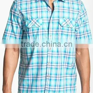 Europe Short Sleeve Casual Plaid Mens Shirts thumbnail-1