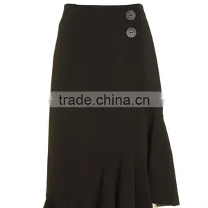 2017 OEM Spring Retro Crepe Black Bonded High Waisted Midi Skirt thumbnail-6