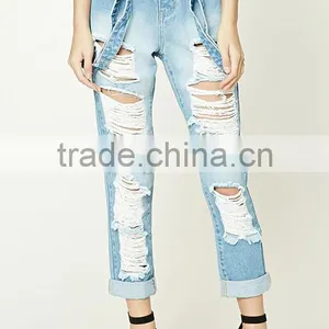 Stylish Women's Sex Distressed Suspender Jeans / New Style Fashion Women Jeans T1703032 thumbnail-1