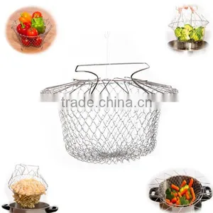 2016 New Arrival Hot Sale Foldable Steam Rinse Strain Fry Chef Basket Strainer Net Kitchen Cooking Too thumbnail-3
