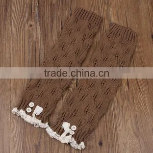 Women's Crochet Knit With Button Leg Warmers Lace Trim Cuffs Boot Socks thumbnail-2