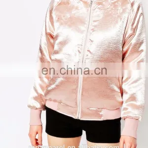 New Arrival Bomber Jacket Woman Satin Plain Bomber Jacket Wholesale thumbnail-4
