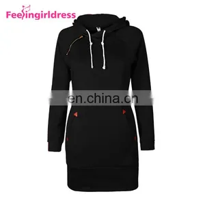 Fashion Plain Long Sleeve Slit Pullover Hoodie Women Winter Dress thumbnail-5