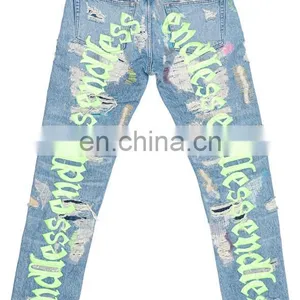 Diznew OEM Denim Baggy Pants Distressed Streetwear Ripped Embroidered Mens Jeans thumbnail-2