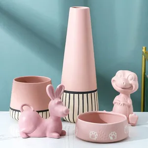 Creative New Design Cute Lovely Pink Cartoon Animal Ceramic Ornaments Vase Plant Pot thumbnail-5