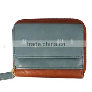 Wholesale Real Cow Leather Women Money Pouch Contrast Color Coin Holder Purse Zip Around for Women thumbnail-4