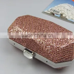 NEW Fashion Large Shiny Pink Crystal Clutch Evening Bag With Chain Strap thumbnail-1