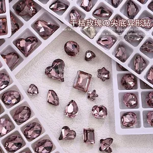 Nail Dry Rose Crystal Pointed Bottom Diamond Jewelry Super Lightning Plated Glass Nail Diamond Large Crooked Heart Fat Square Pile Diamond thumbnail-1