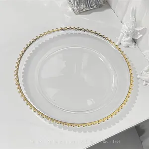 Cheap 13 Inch Clear Wedding Table Decoration Gold Beaded Acrylic Glass Charger Plate Party Wedding Decor Plastic Plates thumbnail-3