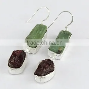 Paradise !! Rough Prehnite & Garnet 925 Sterling Silver Earring, 925 Stamped Silver Jewelry, Buy Silver Jewelry thumbnail-4