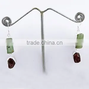 Paradise !! Rough Prehnite & Garnet 925 Sterling Silver Earring, 925 Stamped Silver Jewelry, Buy Silver Jewelry thumbnail-5