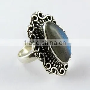 Classy Bezel Setting Labradorite Ring, Gemstone Silver Jewelry, Oxidized Silver Jewelry thumbnail-1
