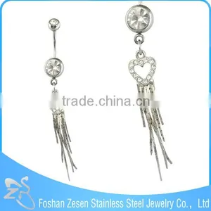 Newest Promotional Pink Zircon Hanging Crystal Heart Durable Navel Rings Supplies thumbnail-5