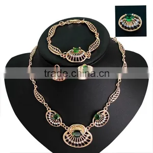 Top Hot Sale Women 18k Gold Plated Jewelry Sets Beautiful Luck Green Trendy Necklace Bracelet Earrings Ring Good Jewelry thumbnail-2