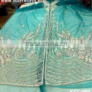 Navy Blue Beaded Stretch Lace Fabric Designer Lehengas Sarees (KFT-003) Quality Choice thumbnail-1