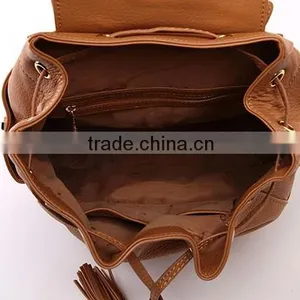 4313 2016 Latest Wholesale Brown PU Leather Drawstring Foldable Bag Backpack Tactical thumbnail-5