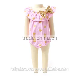 Wholesale Baby Clothes Pink Gold Polka Dot Baby Romper With Gold Bow thumbnail-1