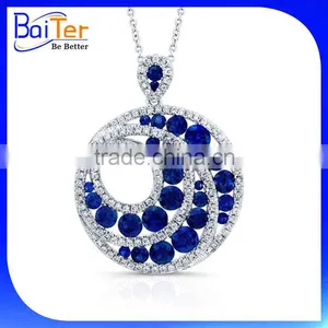 Custom Wholesale White Gold Plated Trillion Cut Halo Setting 925 Sterling Silver Lab Created Blue Sapphire Pendant thumbnail-6