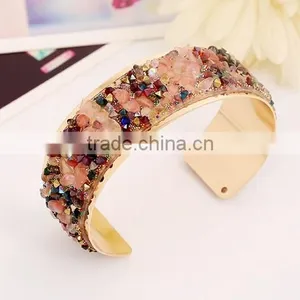 Brand New Vintage Gold Bracelets Bangles Crystals Flower Open Cuff Bangle thumbnail-3