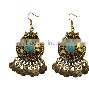 2016 Bohemian Fringed Leaves Tassels Vintage Turquoise Earrings thumbnail-6