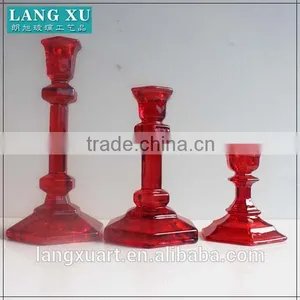 LXHY-A057 Hexagonal Base Antique Crystal Clear Colored Glass Tapper Candle Holder thumbnail-2