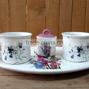 Decal Ceramic Coffee Cups and Sugar Pot Set thumbnail-1