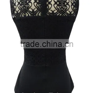 Delicate Carving Black Sleeveless Blouse Solid Pattern Top thumbnail-2