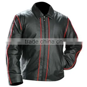 Leather Fashion Jacket Black With Red Piping thumbnail-1