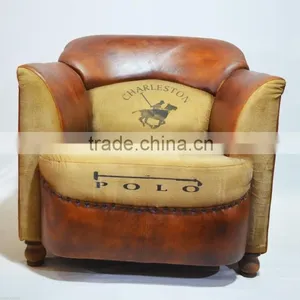 Leather Sofa,Aged Leather Brown Vintage Armchair thumbnail-1