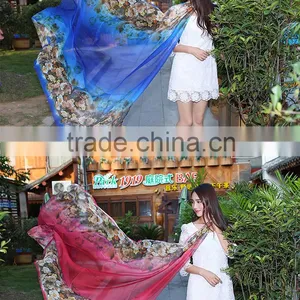 Big Long Rose Pattern Summer Scarf and Shawl for Women Imitated Silk Material More Vivid Royalblue Pink Flamingo Green thumbnail-6