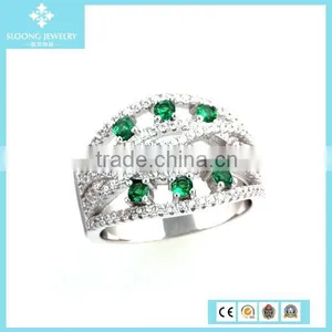 Fast Production 925 Silver Diamond Ring With Green Stone thumbnail-1