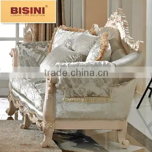 Bisini European Elegant Handcarved Wooden Fabric Sofa For Villa thumbnail-2