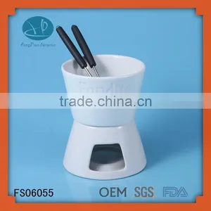 Cooking Tools,,porcelain Fondue Set Used With Folks and Candle,White Ceramic Chocolate Fondue With Logo thumbnail-1