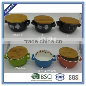 New Product Fashion Creative Double Handle Ceramic Noodle Bowl Rice Bowl With Lids thumbnail-1