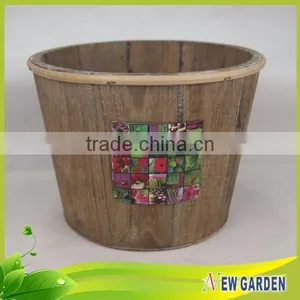 French Style Decorative Big Elegant Delicate Round Rustic Wood Flower Pot thumbnail-6