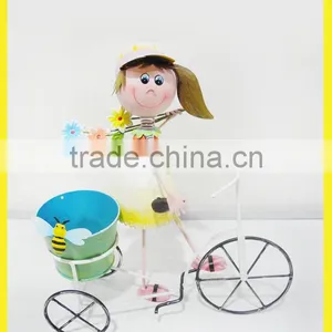 YS14343 Hot Selling Outdoor Wrought Iron Bicycle Plant Stand thumbnail-1