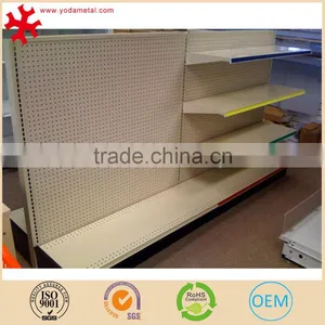 Supermarket Free Standing Metal Gondola Hole Pegboard Display Shelf thumbnail-1