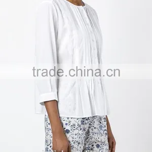 High Quality Ladies Fancy White Pleated Blouse Fashion Design thumbnail-2