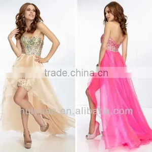 Beaded Bodice Sweetheart Front Short And Long Back Bridesmaid Dresses thumbnail-1