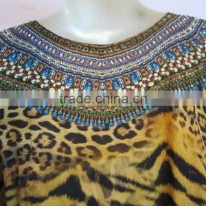 Leopard Print Crystal Embellished Tie up Kaftan CAFTAN Tunic Poncho Blouse thumbnail-4