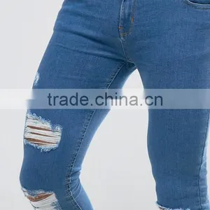Wholesale Designer Denim Super Skinny Spray on Jeans Custom Men's Ripped Damaged Jeans Pants thumbnail-5