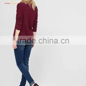 Women Red V Neck Cashmere Sweater Tops thumbnail-2