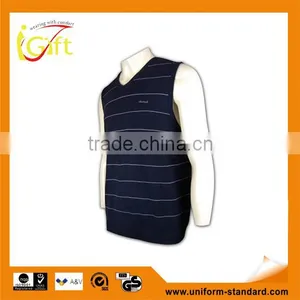 ISO9001/BSCI Manufature Embroidery Navy Blue Sleeveless Striped Sweater Vest thumbnail-1