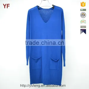 Latest Designs Blue V-Neck Women Plus Size Pullover Sweater Dress thumbnail-1