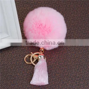 Gold Plated Pink Angora Pom Pom Ball Rayon Tassel Custom Key Chain thumbnail-2