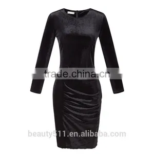 Custom Women Long Sleeve Boat Neck Slim Fit Bandage Dress SD47 thumbnail-4