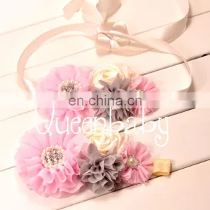 2pcs Set Baby Girl Sash and Matching Headband Photography Props thumbnail-1