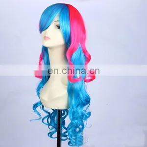 NEW Long Pink Blue Mix Cosplay Curly Wig for Women thumbnail-1