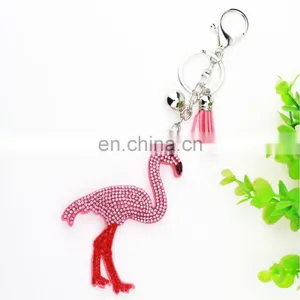 Flamingo Leather Rhinestone Bling Bling Keychain for Woman Bag thumbnail-1