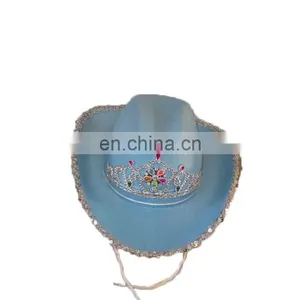 MCH-1318 Party Carnival Funny Cheap Blue Crown Cowgirl Felt Hat thumbnail-1